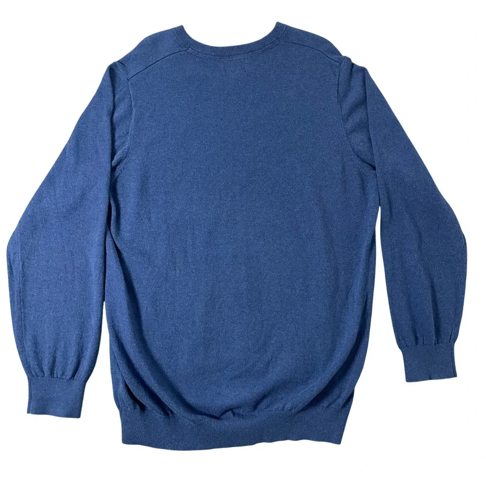 LL Bean Sweater Mens XL Tall Blue Cotton Cashmere V Neck Casual Quiet Luxury
